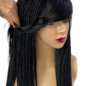 Cyber Gothic Dread Locs Wig Commission, Black Glueless Synthetic Dread Wig With Bangs, Dreadlocks Wig for Woman, Drag Halloween Costume Wig image 7