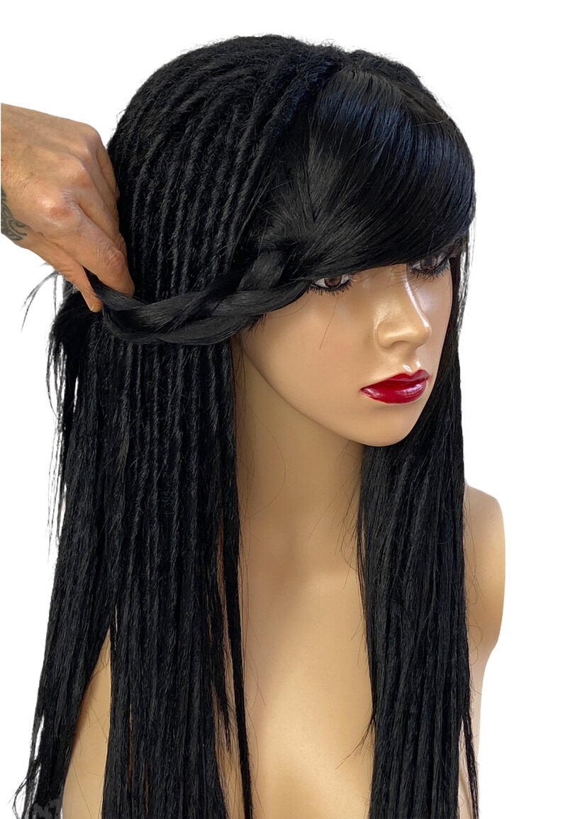 Cyber Gothic Dread Locs Wig Commission, Black Glueless Synthetic Dread Wig With Bangs, Dreadlocks Wig for Woman, Drag Halloween Costume Wig image 7