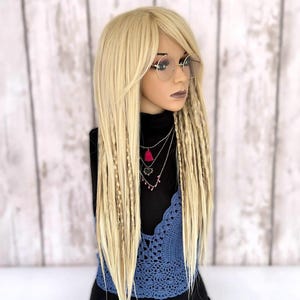 Faux Dread Wig Platinum Blonde - Handmade Glueless Locs Wig, Custom Boho Festival Hair for Burning Man Fairy Cosplayer.