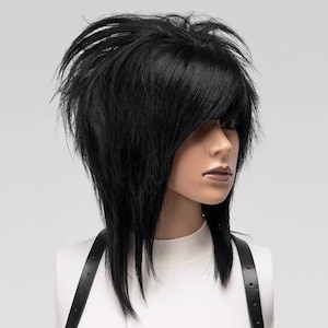 Black Emo Wig Human Hair, Alternative Wig Scene Kid, Spiky Wig Medium Length, Short Wig Bob, Bang Wig Side Part, Goth Wig Alt, Mens Wig.