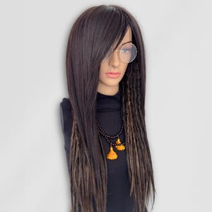 Braune Dread Perücke Locken, Teilweise Dreadlock Akzent, Boho Zopf Perücke Kleberlos, Faux Lock Perücke Rasta, Schwester Locken Perücke Schmetterling.