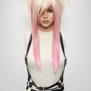 Emo Scene Cosplay Wig Commission, Pink Blonde Wig with Bangs Long Glueless, Halloween Drag Queen Styled Barbie Costume Wig for White Women image 2