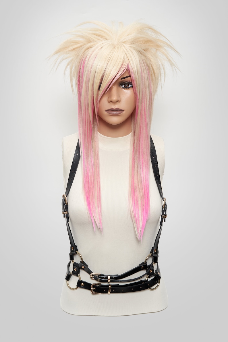 Emo Scene Cosplay Wig Commission, Pink Blonde Wig with Bangs Long Glueless, Halloween Drag Queen Styled Barbie Costume Wig for White Women image 2