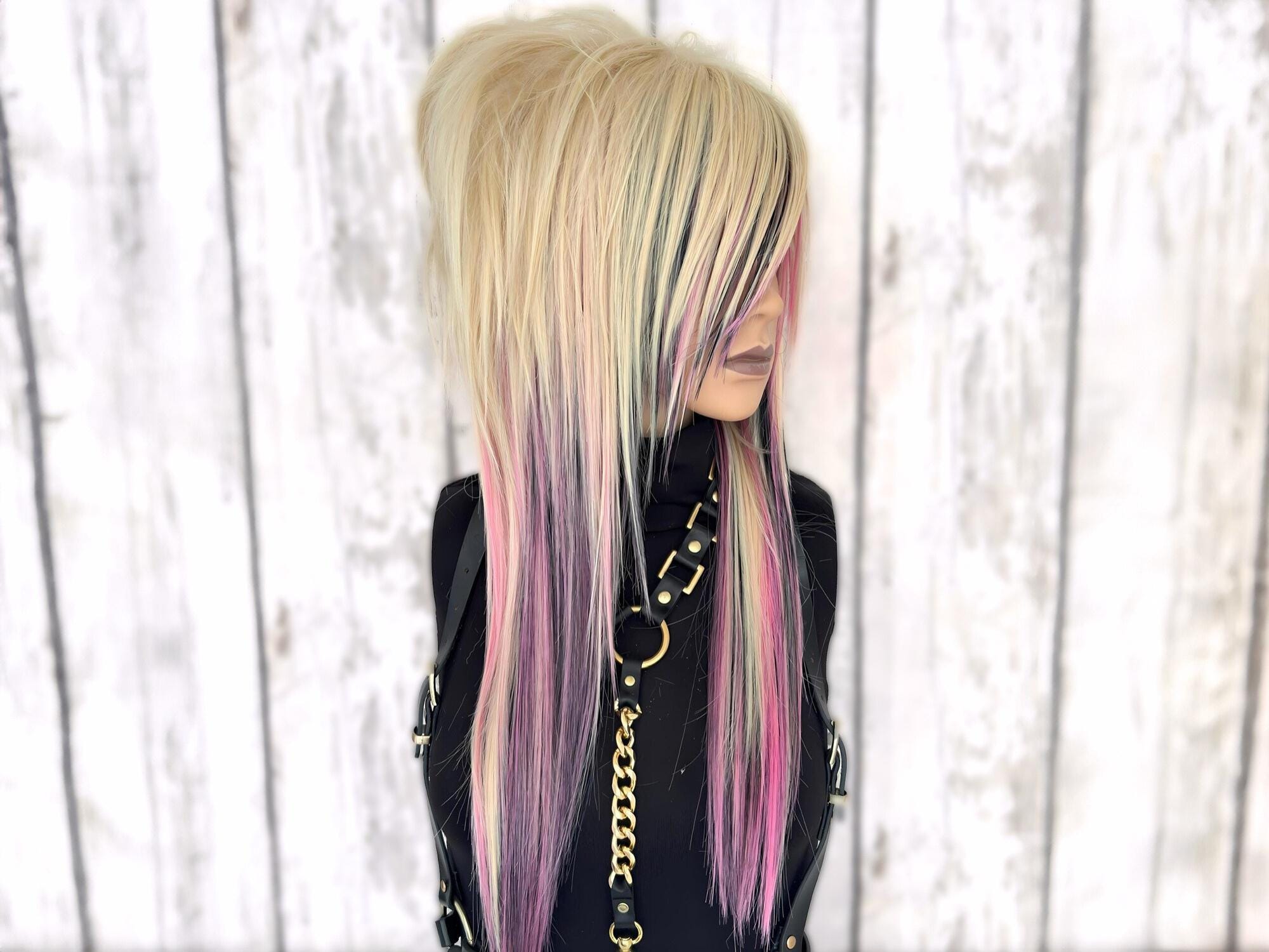 Emo Wig Scene Hair, Blond Wig Platinum, Bang Wig Side Part, Shaggy Wig Layered, Alternative Wig Goth, Punk Wig Rocker.