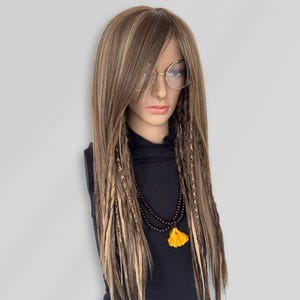 Boho Dreadlock Wig Brown Blonde - Partial Faux Locs Wig with Side Bangs, Customized Hair for Festival, Burning Man.