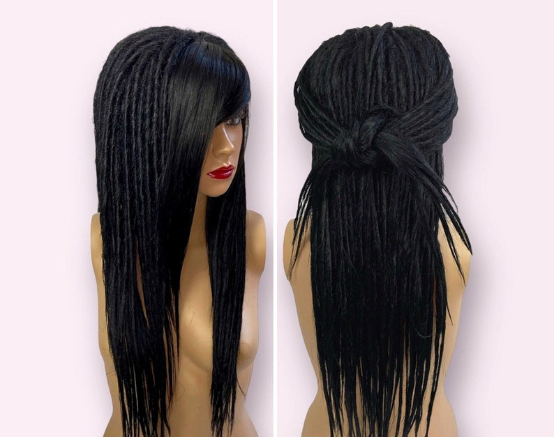 Cyber Gothic Dread Locs Wig Commission, Black Glueless Synthetic Dread Wig With Bangs, Dreadlocks Wig for Woman, Drag Halloween Costume Wig image 1