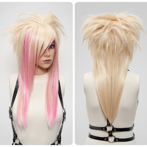 Emo Scene Cosplay Wig Commission, Pink Blonde Wig with Bangs Long Glueless, Halloween Drag Queen Styled Barbie Costume Wig for White Women