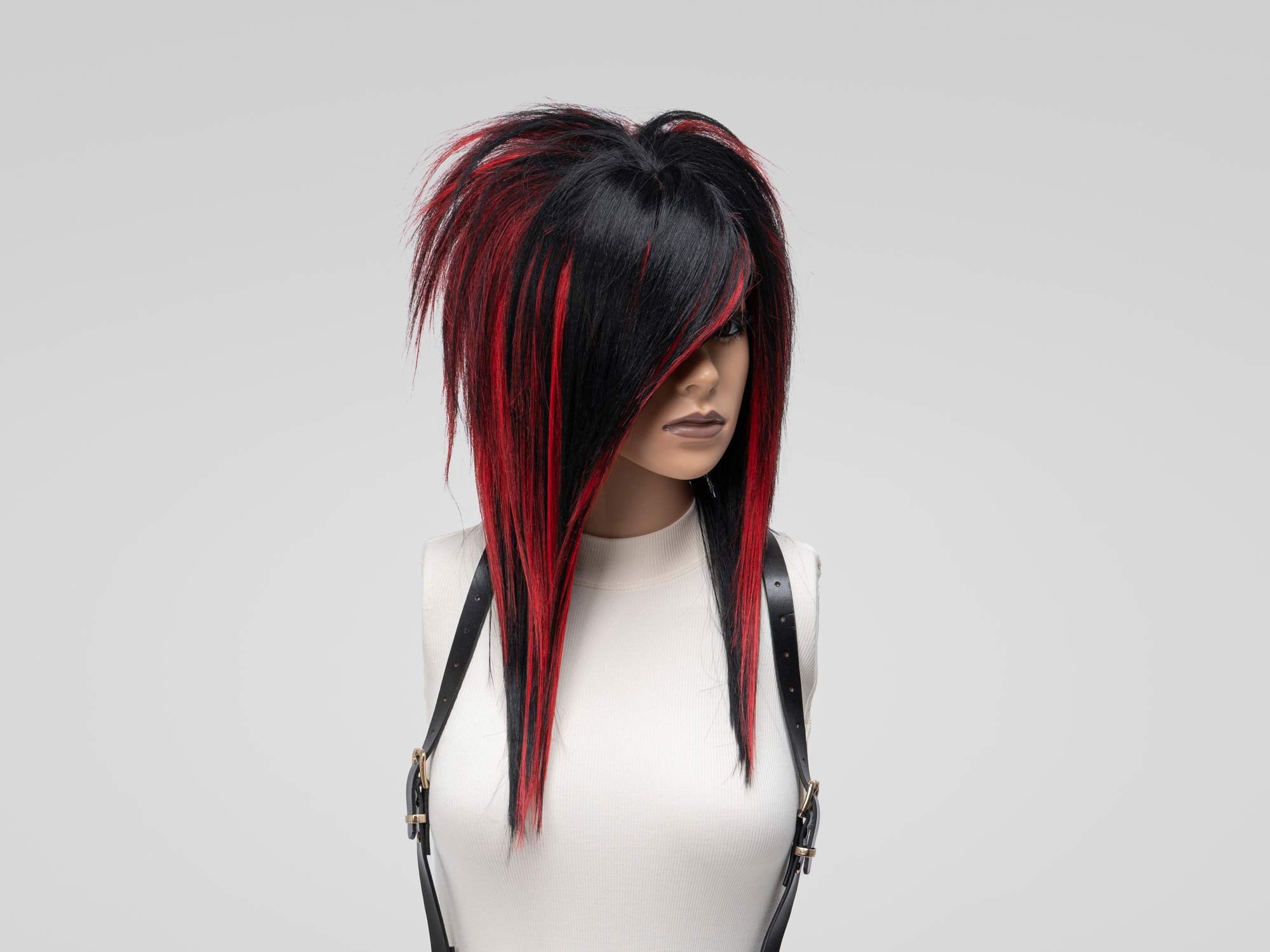 Punk Wig Ladies Red Black Long Hair Punk Wig Ladies Red Black Long Hair