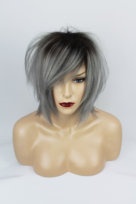 Ombre Brown & Grey Human Hair Wig. Uni-Sex One Size. | Etsy