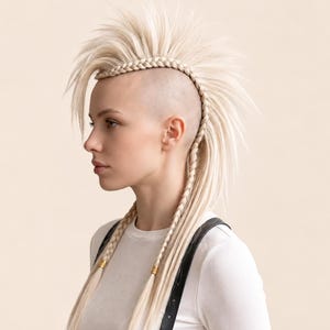 Feather Mohawk Wig, Spike Mohawk Warrior, Goth Wig Punk, Halloween Headpiece Drag, Blond Mohawk Headpiece Mohican.