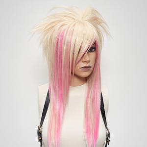 Blonde Rosa Szene Perücke - Gestufte Perücke mit Pony, Kawaii Emo Haar für Anime, ziehen, und Cosplay Looks