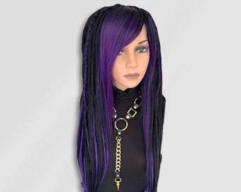 Schwarz Dread Locks Perücke Lila, Frauen Dreadlocks Perücke Männer, Perücke Rasta, Alternative Perücke Goth, Micro Loks Perücke Soft, Butterfly Loks Perücke Sister.