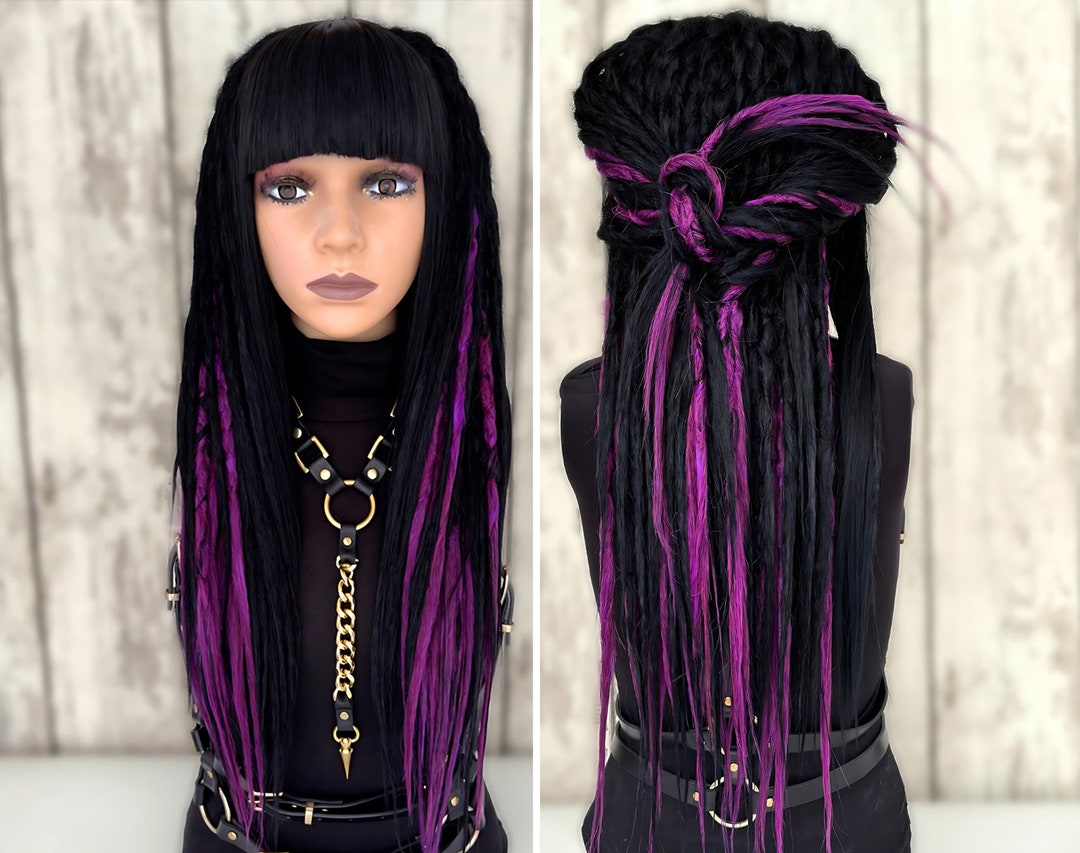 Dread Locs Wig With Bangs, Black Purple Dreadlocks Wig Men Women ...
