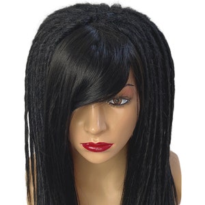 Cyber Gothic Dread Locs Wig Commission, Black Glueless Synthetic Dread Wig With Bangs, Dreadlocks Wig for Woman, Drag Halloween Costume Wig image 6