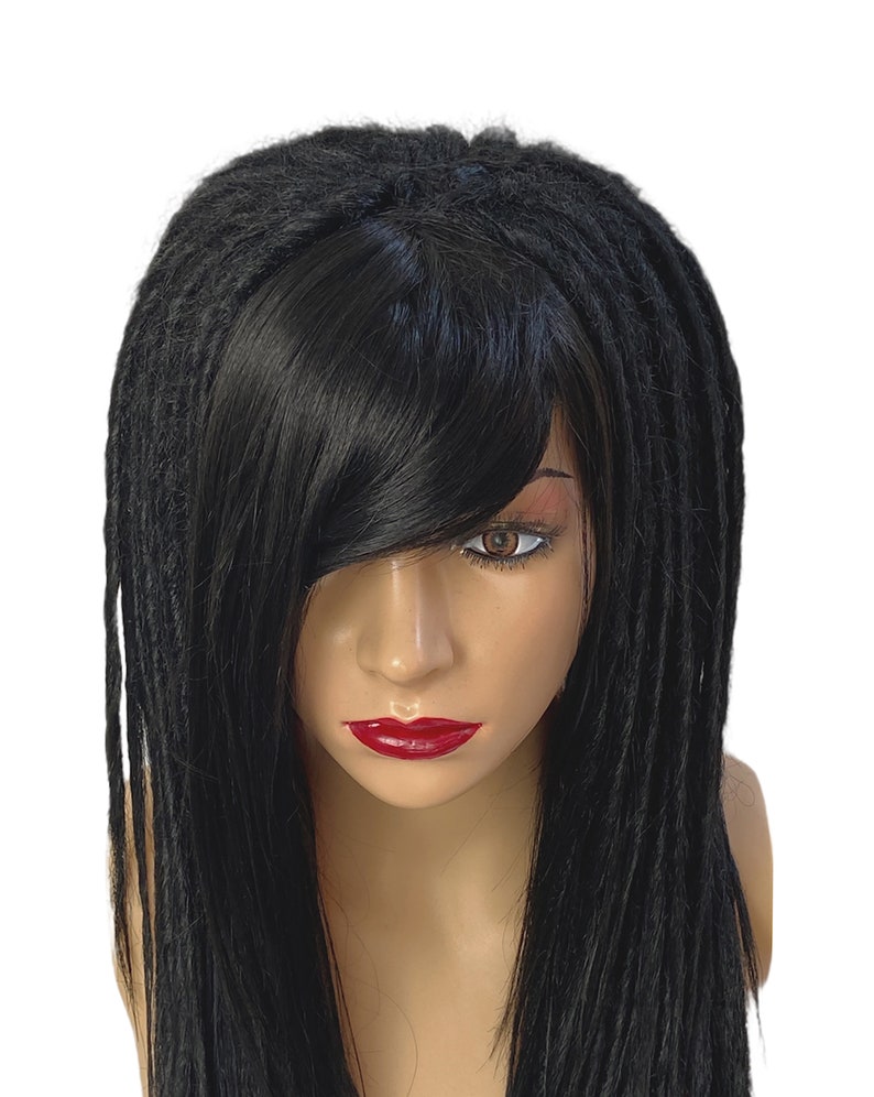 Cyber Gothic Dread Locs Wig Commission, Black Glueless Synthetic Dread Wig With Bangs, Dreadlocks Wig for Woman, Drag Halloween Costume Wig image 6