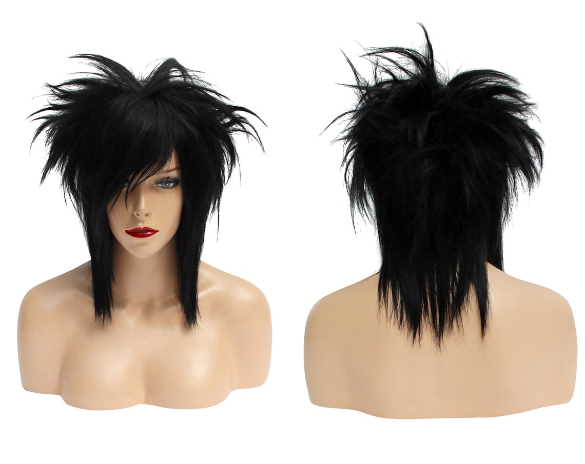 Human Hair Long Black EMO Wig Unisex One Size. Etsy