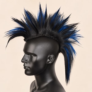 Feather Mohawk Wig, Spike Mohawk Warrior, Black Mohawk Blue, Drag Headpiece Punk, Women Toupee Men, Mohican, Mystic Mohawk Headpiece.
