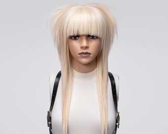 Wolf Cut Mullet Wig Straight Bangs Blond - Handmade Heat Resist Cosplay Wig, Scene Hair Wig for Hair Loss Womens Gift.
