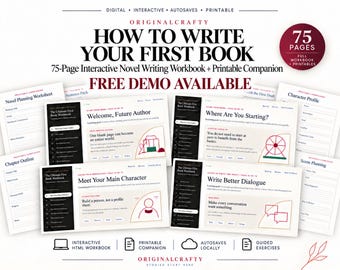 Book Writing Workbook Planner | Free Demo | 75-Pages Interactive + Printable, No Notion (Digital Download)