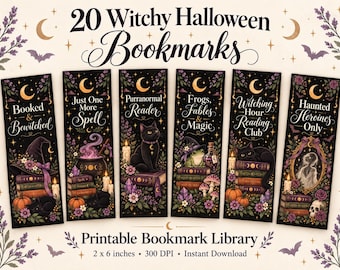 Witch Halloween Bookmarks PNG, 20 Bookmarks Bundle Library
