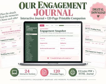 Engagement Journal Gift, Interactive Wedding Planner & 120-Page Printable, Proposal, Vows, Budget, Guest List