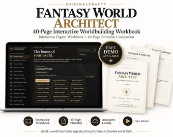 Worldbuilding Workbook Planner | Interactive + Printable | World Bible Generator | Fantasy Writing (Digital Download)