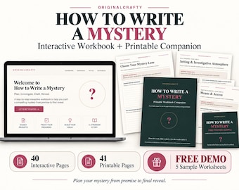 Mystery Novel Workbook | 40-Page Interactive Planner + 41-Page Printable Companion | Mystery Writing Guide + Free Demo