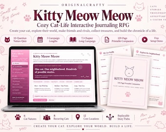 Kitty Meow Meow Cat RPG | Interactive Journaling Game + 120-Page Printable | Cozy Pet Adventure Roleplay