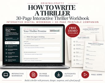 How To Write A Thriller | 30 Page Interactive + Printable | Suspense Planner Workbook | Digital Template