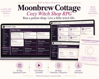 Cozy Witch Halloween RPG | Potion Shop Game | Interactive Game + 60 Page Printable | Free Demo