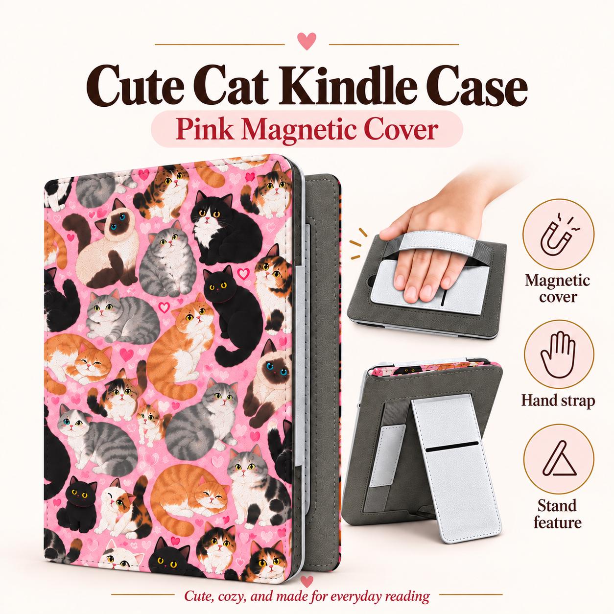Pink Floral Cat Kindle Case product preview