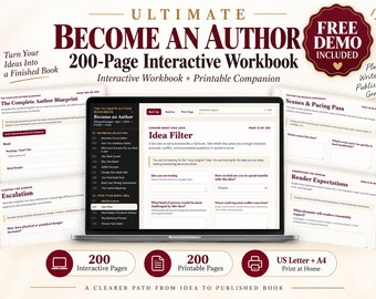 Ultimate Become an Author Workbook | 200-Page Interactive + Printable Novel Planner | Writing, Publishing & Author Career Guide