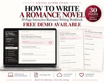 Romance Novel Planner | 30 Digital and Printable Pages | Free Demo | Interactive Writing Workbook