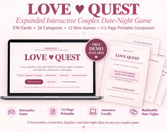 Date Night Game Bundle | Interactive + Printable | 500+ Romantic Question Cards + 12 Minigames | Valentines Gift