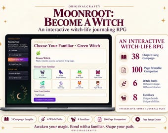 Become a Witch RPG | Interactive Fantasy Journaling Game + 100-Page Printable Companion | Magic, Familiars, Covens & Spells
