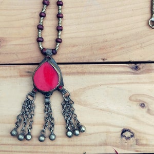 Bib Necklace Red coral necklace- tribal statement pendant / necklace.Red coral Bib necklace.Bohemian Tribal Necklace.Gypsy Neck piece
