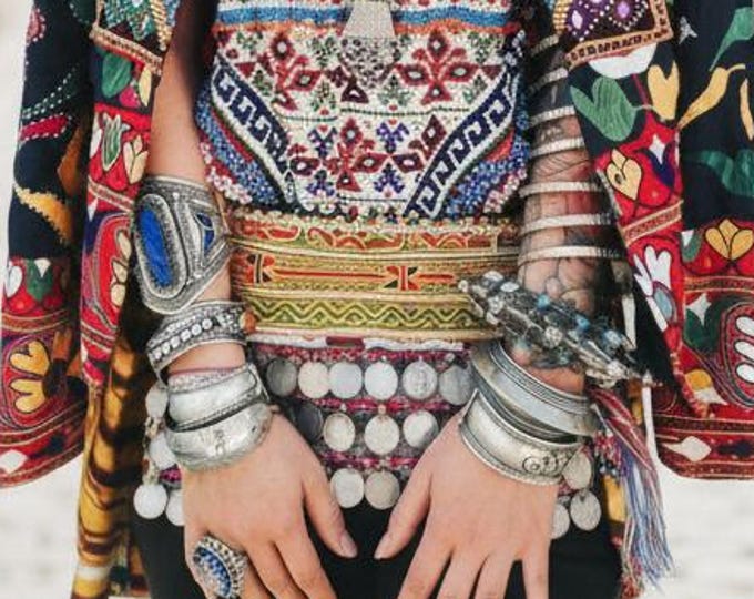 Afghan Lapis Lazuli Cuff: Turkmen Tribal Wedding Bracelet- Precious stone bangle