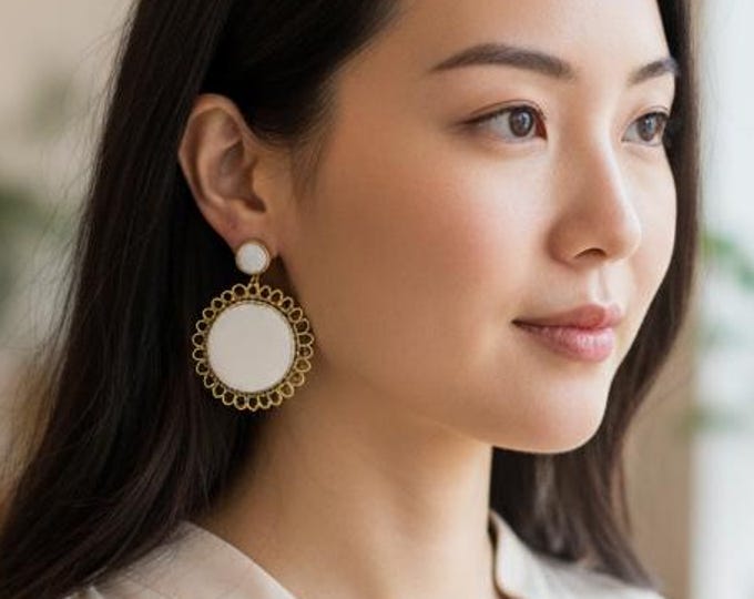 White onyx earrings- Tibetan jewelry- Tibetan earrings- statement earrings- Ethnic jewelry- white mosaic stone earring- Boho  earring