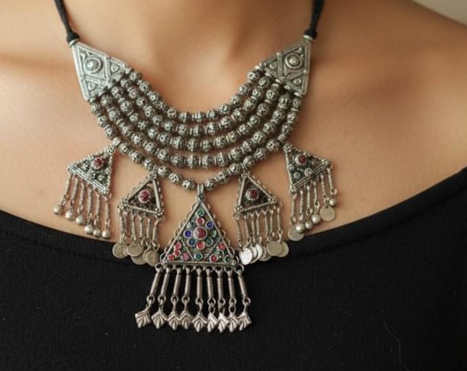 Vintage Coin necklace- Bellydance jewelry- Layered neckpiece