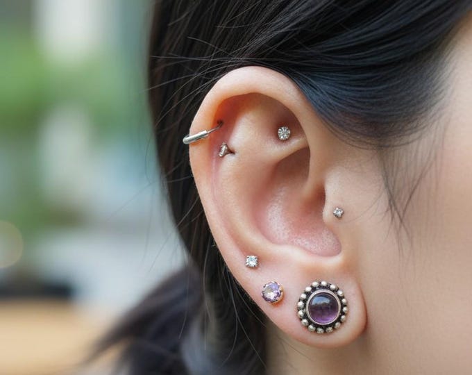 Jhumka earrings Purple Onyx Stud Earrings: Afghan Silver Coin, Boho Jewelry