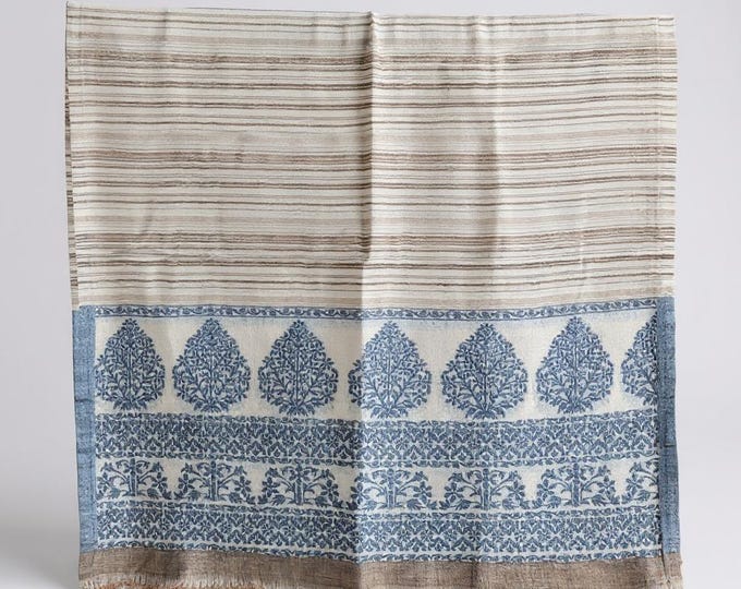 Pashmina shawl- Handwoven Cashmere scarf- Brown & Blue winter wrap stole