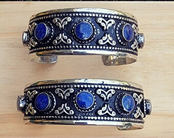 Lapis jewelry- Lapis bracelet-  cuff bracelet- Tribal afghan jewelry- Vintage jewelry- Ethnic tribe jewelry- Turquoise stone- Stone jewelry