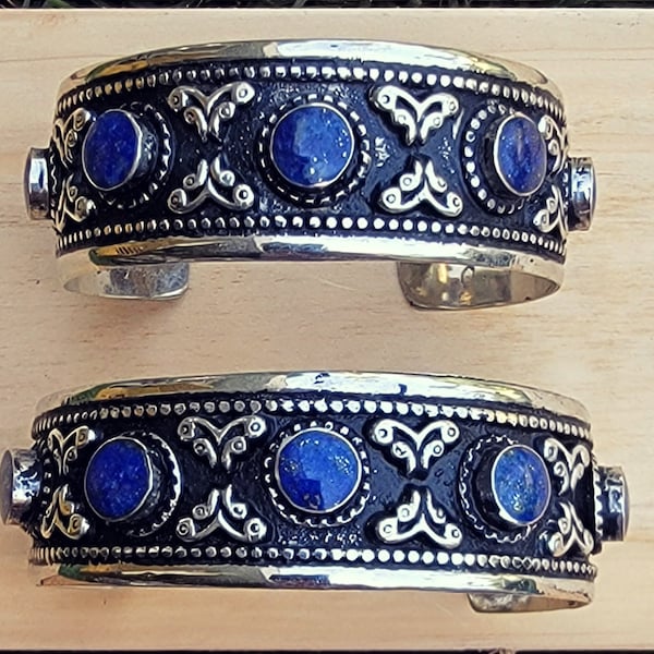 Lapis jewelry- Lapis bracelet-  cuff bracelet- Tribal afghan jewelry- Vintage jewelry- Ethnic tribe jewelry- Turquoise stone- Stone jewelry
