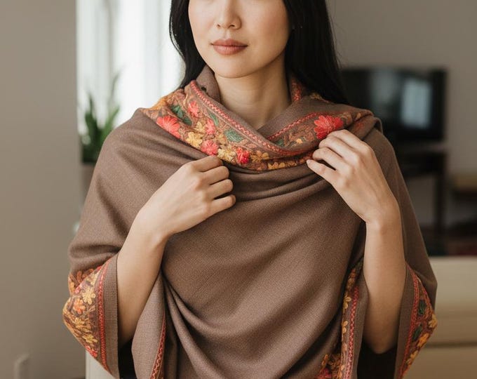Embroidered Cashmere Shawl- Pashmina scarf- Cashmere Scarf-Winter Pashmina Shawl- Cashmere stole