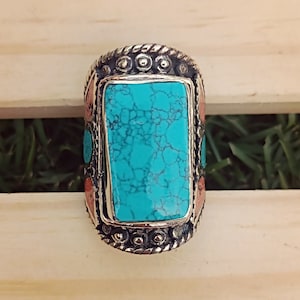 アンティークチベット ターコイズ シルバー サドル リング Tibet