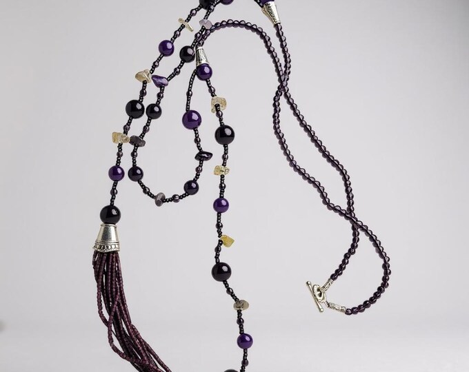 Amethyst Pearl Beaded Necklace-  Handmade  Afghan beaded Necklace- stone jewelry