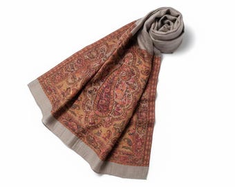 Rave Pashmina- Handgeweven kasjmiersjaal: Kani gouden rand- Winteromslag- Damessjaal- Wolaccessoires- Heren