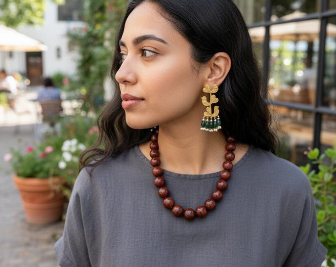 Islamic prayer beads- Yemeni Aqeq necklace- Positive energy chakra Jewelry- Brown stone necklace