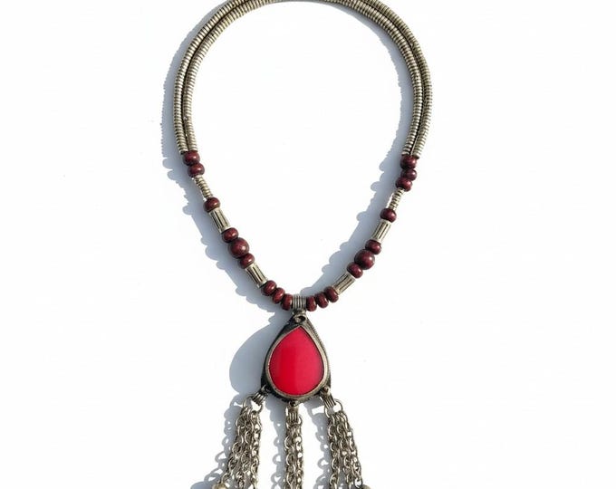 Afghan Necklace- Kuchi jewelry- Ethnic boho necklace-Tribal afghan necklace-Gypsy jewelry-Gift ideas- Pakistani necklace- Red stone necklace