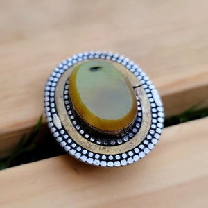 Green Malachite Stone Ring: Silver Afghan Kuchi Tribal Boho Ring